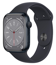 Apple Watch Series 8 con GPS - Caja de aluminio en color Medianoche de 45 mm - Correa deportiva de color Medianoche