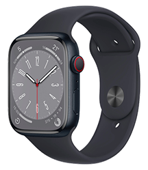 Apple Watch Series 8 con GPS + Cellular - Caja de aluminio en color Medianoche de 45 mm - Correa deportiva de color Medianoche